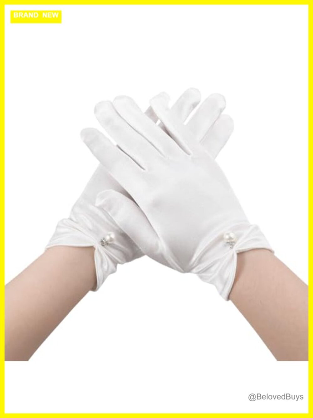 Wrist Length Satin Dress Gloves with Pearl Accent